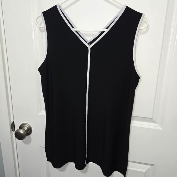 Anne Klein Blouse Black Gray Sleeveless Size Small Flowy Stretch - Picture 1 of 6